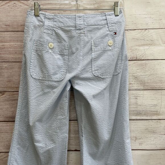 VINTAGE TOMMY HILFIGER SEERSUCKER CONVERTIBLE PANTS IN BLUE AND WHITE STRIPES - Picture 6 of 10